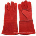 Guantes de soldadura de cuero de color rojo de 14 &quot;